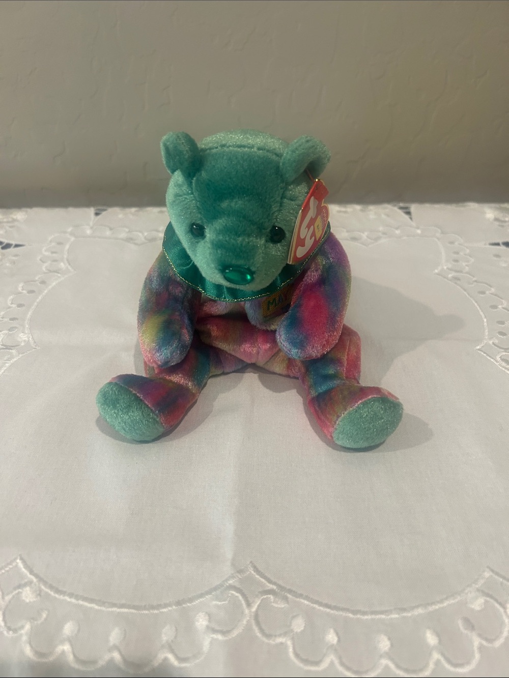 Ty Multicolor Plush Bear with Green Head and Paws
